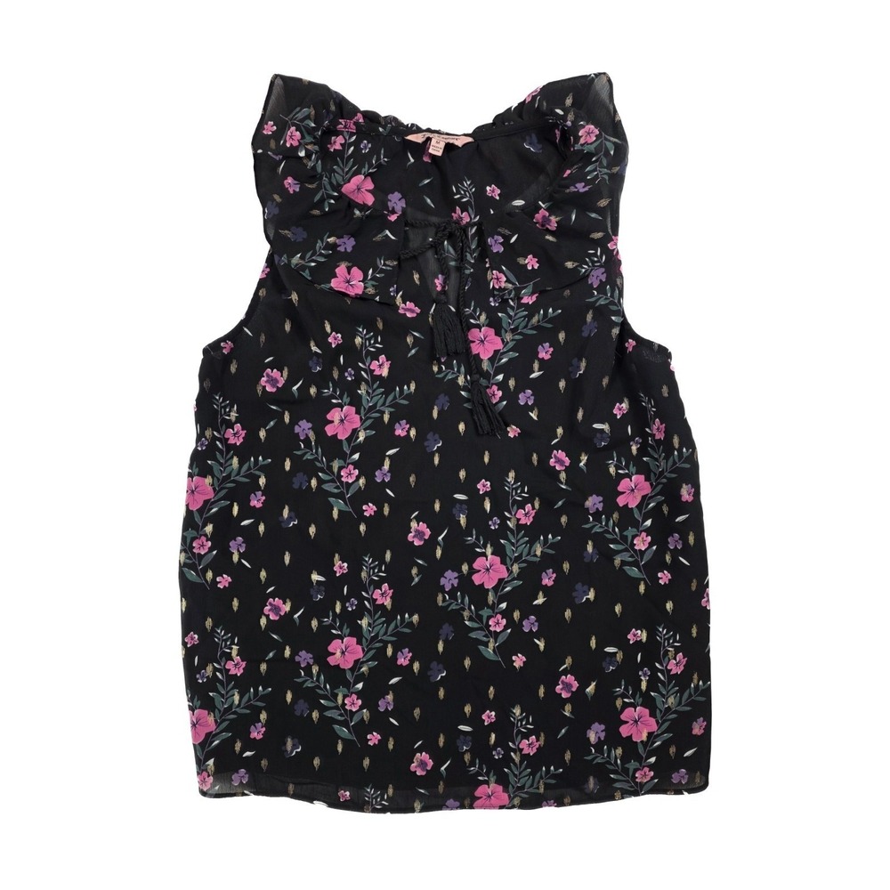 Juicy Couture Black Pink Floral Print Sleveeless V Neck Blouse Women's Size M